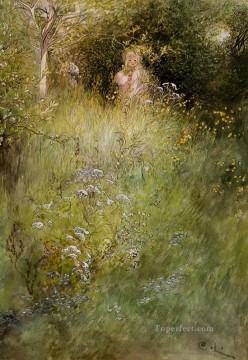  Prado Arte - Un hada o Kersti y una vista de una pradera Carl Larsson